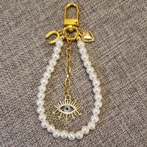 Gold and Pearl Key Holder Bag Charm with Eye Charm